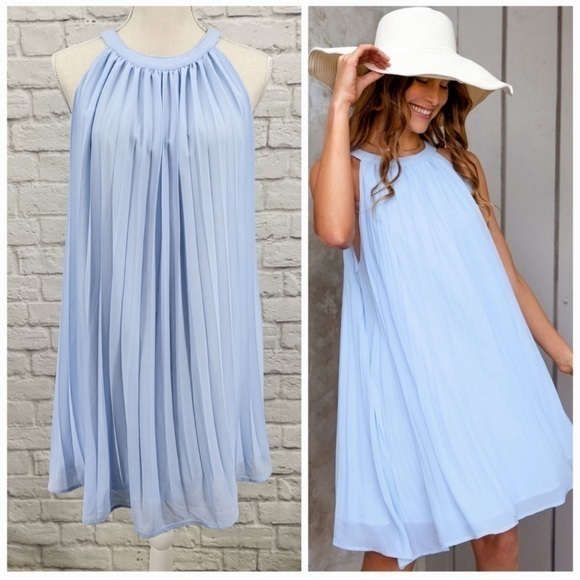 Dresses & Skirts - Cupshe Cute Classy‎ Halter Neck Playful Pleated Light Blue Size M RefCPS040